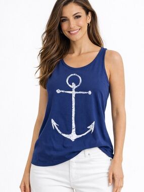 Awake Navy Tank Top with White Anchor Graphic